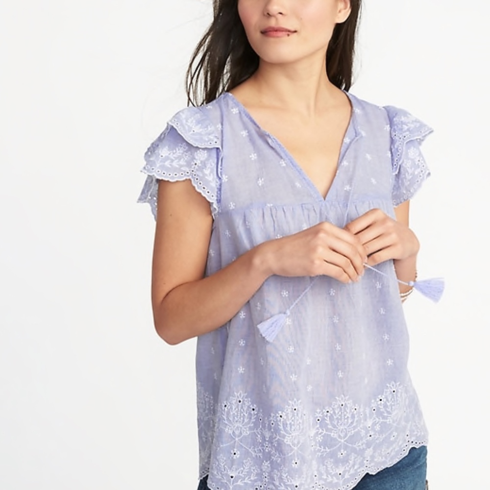 Never Worn Eyelet Linen Blouse with Ties